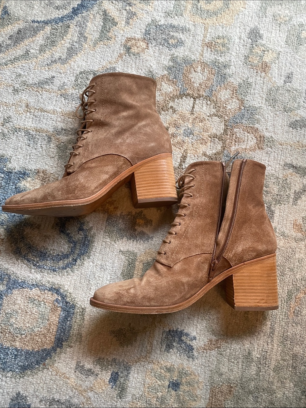 COCLICO Brown Suede Lace-Up Block Heel Ankle Boots